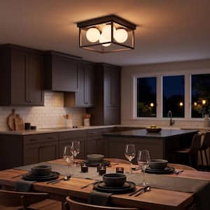 Jger 12 in. Modern Matte Black Rectangle Semi-Flush Mount Ceiling Light with Frosted Glass Shade for Kitchen and Bedroom