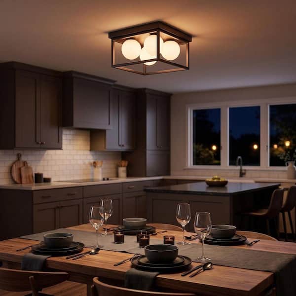 Jger 12 in. Modern Matte Black Rectangle Semi-Flush Mount Ceiling Light with Frosted Glass Shade for Kitchen and Bedroom