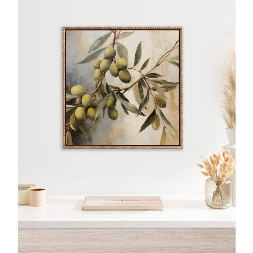 Gold Beaded Frame Olive Tree Canvas Wall Art, 22x22
