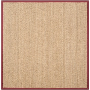 Natural Fiber Beige/Red 6 ft. x 6 ft. Square Border Area Rug