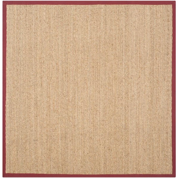 Natural Fiber Beige/Red 6 ft. x 6 ft. Square Border Area Rug