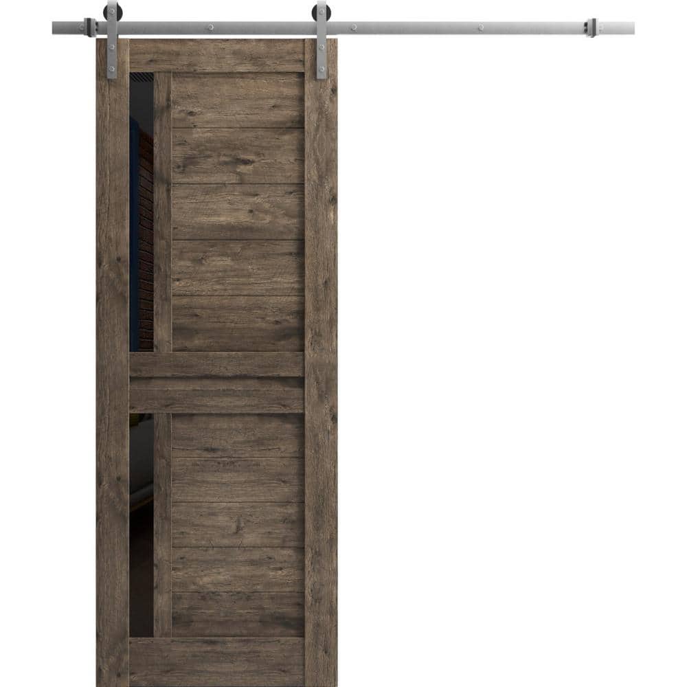 Assembly Required 42 in. x 84 in. 1-Panel Frosted Glass Cognac Oak Solid Wood Sliding Barn Door with Hardware Kit price history on PriceWatchPro