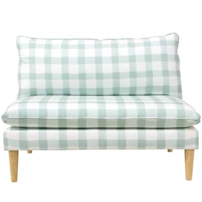 Blue Plaid Armless Love Seat with Grey Legs