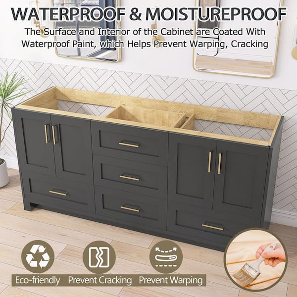 Zeafive 72 in. Solid Wood Bath Vanity Cabinet without Top