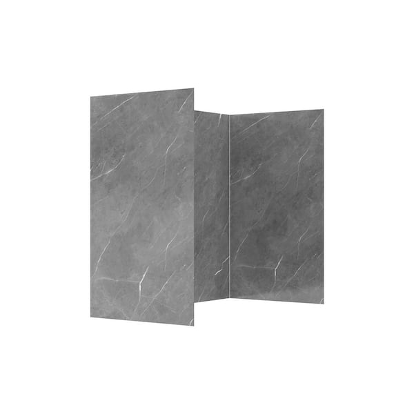 DSH-1340-136 32 in. L x 60 in. W x 55 in. H 4-Piece Glue-Up Alcove Bathtub Wall Surround in Grey Marble Finish
