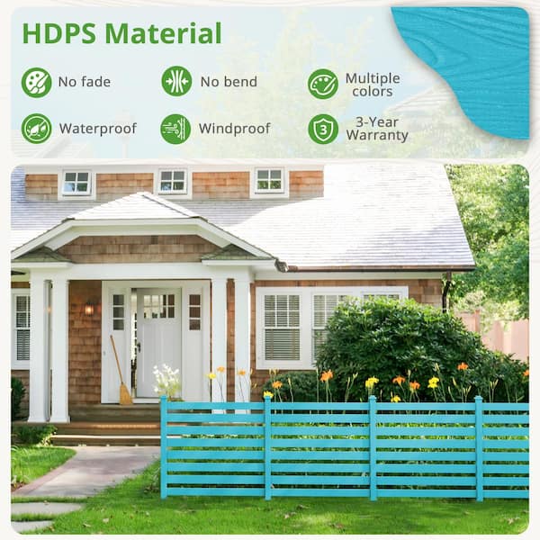 38''W x 46''H Sky Blue Outdoor No Dig Fence Poly Plastic Picket Fence Panel Decorative Garden Privacy Fence(4-Pack)