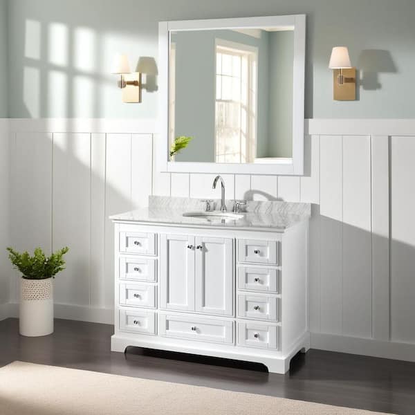 Deborah 48 in. Single Bathroom Vanity in White with Marble Vanity Top in White Carrara with White Basin