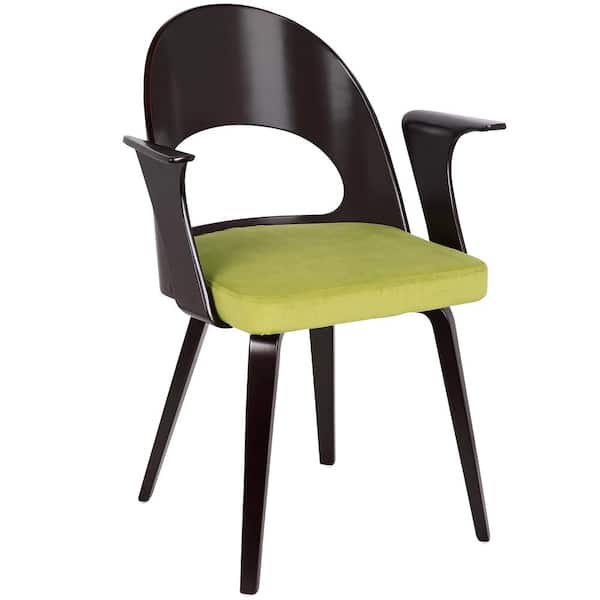 Lumisource Verino Mid-Century Espresso and Green Velvet Modern Dining Chair