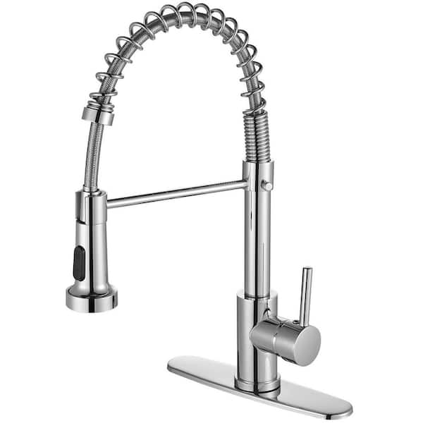Polished Chrome 17 in. H Pull Down Sprayer Kitchen Faucet with Advanced Spray Single Handle Stainless Steel Sink Faucet