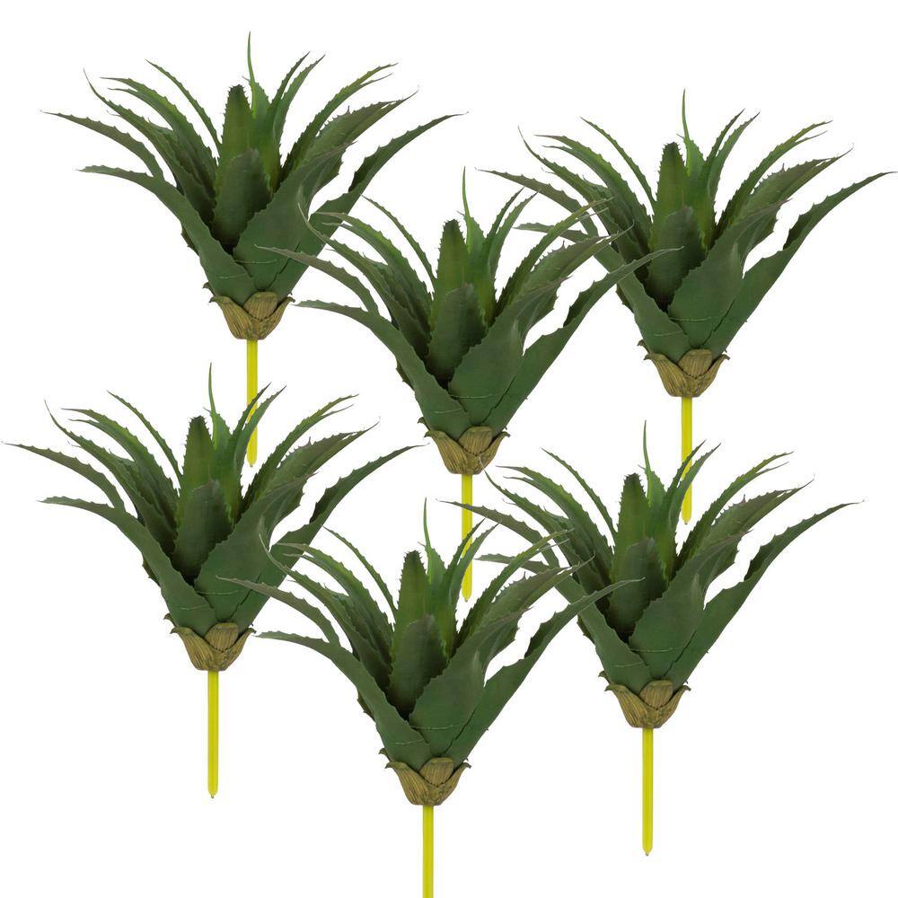 Set of 6 Green Faux Aloe Tabletop Topiary Stems
