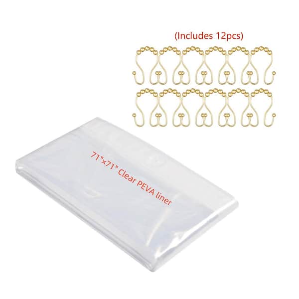 70 in. x 72 in. 3G Clear PEVA Liner and 12-Piece Stainless Steel Shower Curtain Hooks, Gold Finish