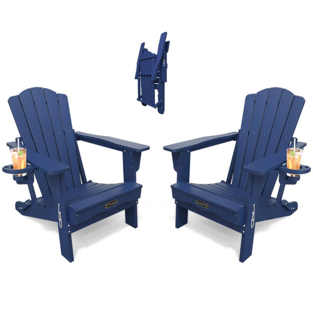 Navy Blue HDPE Outdoor Folding Adirondack Chair with Cup Holder (Set of 2) price history on PriceWatchPro
