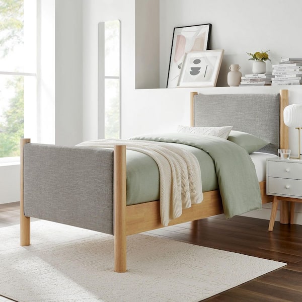 Maven Gray Wood Frame Twin Platform Bed with Upholstered Fabric Headboard and Footboard