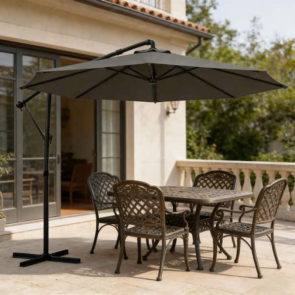 durable tilting patio umbrella VAMOP 9.8 ft. Steel Cantilever Market Tilt Patio Umbrella in Gray Durable Construction Easy to Install
