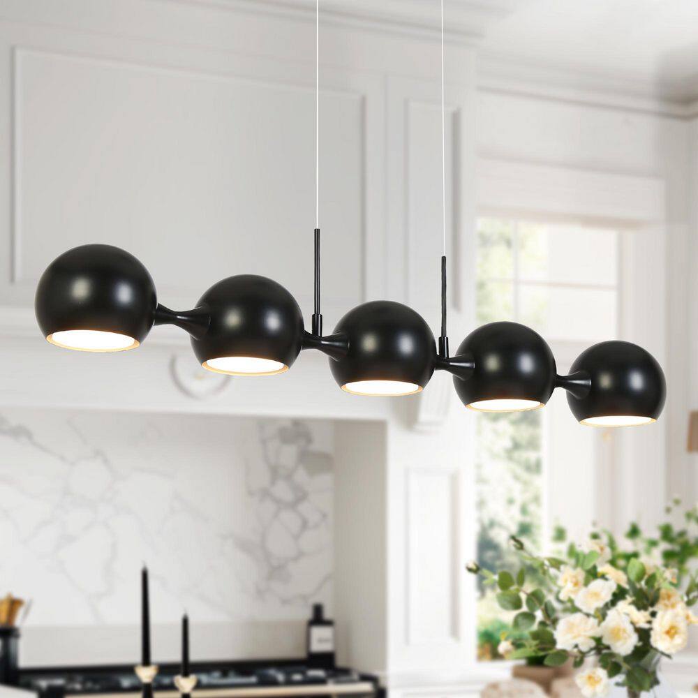 5-Light Dimmable Integrated LED Matte Black Linear Chandelier for Kitchen, Black Acrylic Pendant with Milky Round Lenses price history on PriceWatchPro