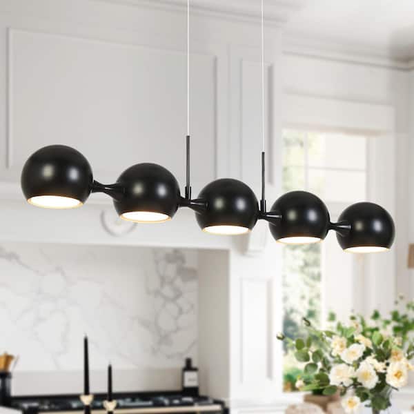 Hosodani 5-Light Dimmable Integrated LED Matte Black Linear Chandelier for Kitchen Island