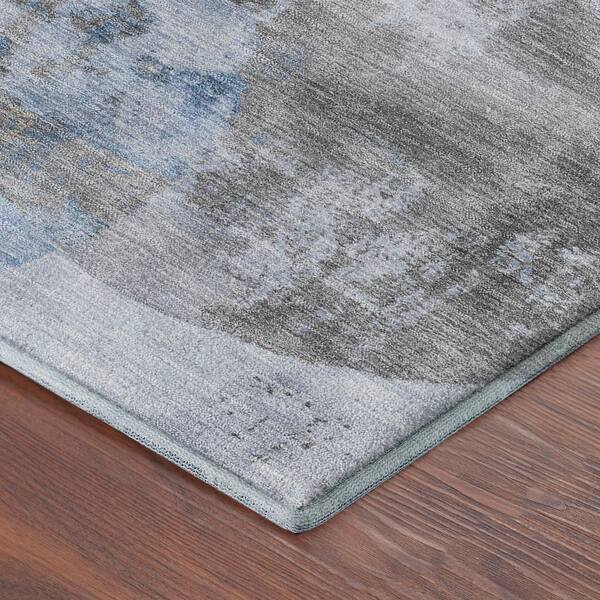 Mayfield Premium Machine Washable Abstract AMF2346 Denim 2 ft. x 7 ft. Runner Rug