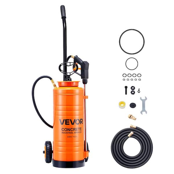 Industrial Concrete Sprayer with Wheeled Cart, 3.5 Gal. Stainless Steel, Tri-Poxy Pump, 20.5in. Wand, 48in.&120in. Hoses
