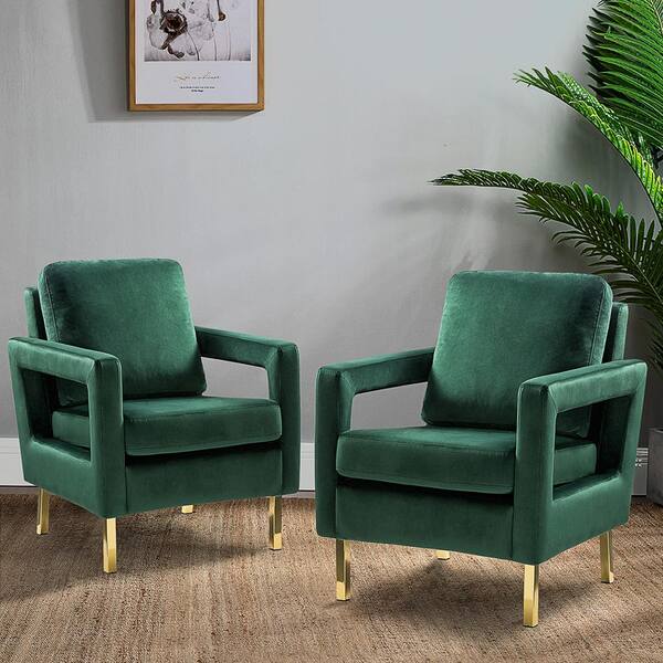 JAYDEN CREATION Mδ nico Contemporary and Classic Green Comfy Accent Arm  Chair with Metal (Set of 2) CHWH0284-GREEN-S2 - The Home Depot