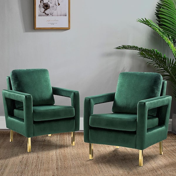 JAYDEN CREATION Anika Green Velvet Arm Chair with Removable Cushions (Set of 2)
