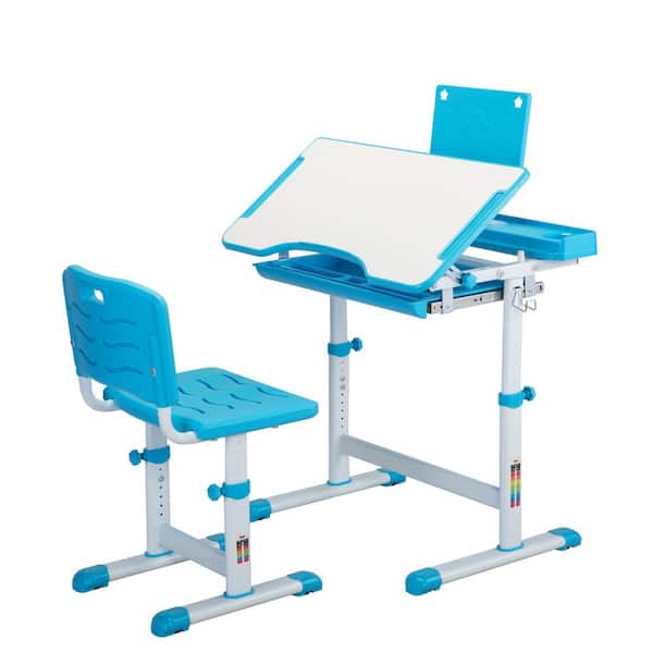 TOBBI TH17T0764 Kids Functional Height Adjustable Desk and Chair Set with Tilted Desktop,Book Stand and Drawer - 1