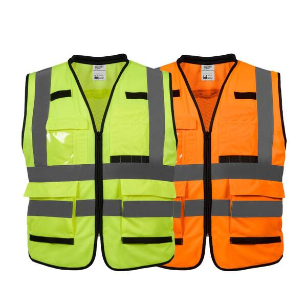 Milwaukee Performance 4X-Large/5X-Large Orange Class 2-High Visibility Safety Vest with 15-Pockets