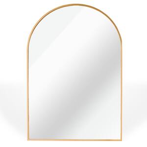 24 in. W x 32 in. H Arch Top Metal Frame Wall Bathroom Vanity Mirror in Gold