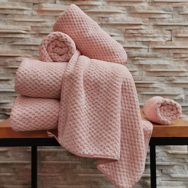 6-Piece Pink Quick Dry Super Soft Microfiber Towel Set JOB2C - The