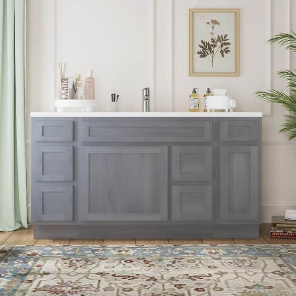 Vanity Art 60 in. W x 21 in. D x 32.5 in. H Bath Vanity Cabinet without Top in Gray