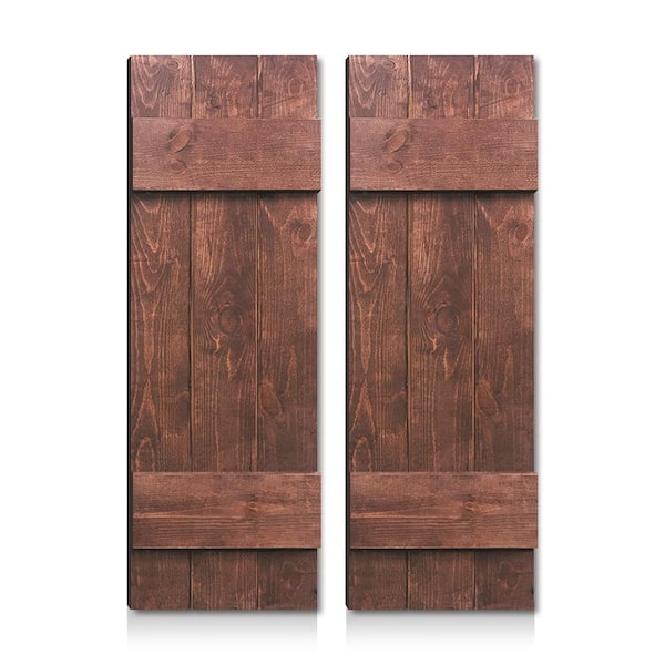 CALHOME 14 in. x 24 in. Pine Wood Closed Board and Batten Shutters Pair Walnut