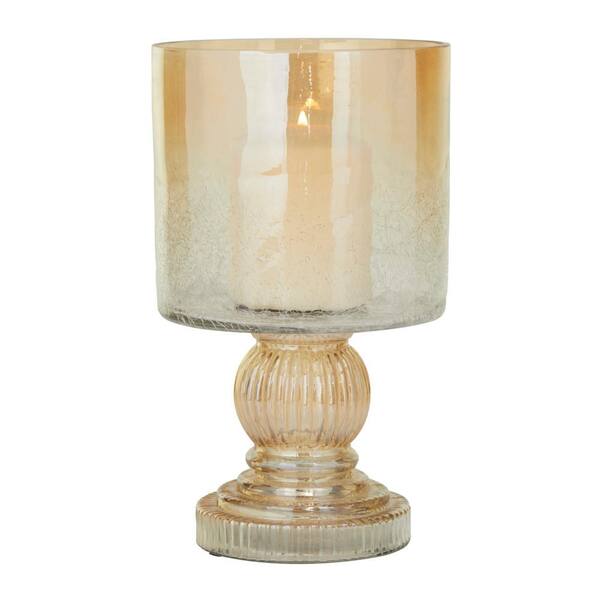 LITTON LANE Brown Glass Traditional Candle Holder Hurricane Lamp24627 The Home Depot