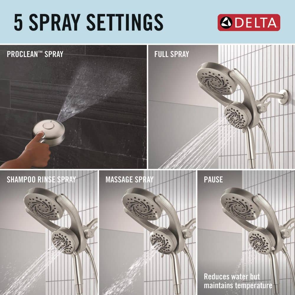Brushed Nickel Dual Shower Head with Handheld and Rain Options
