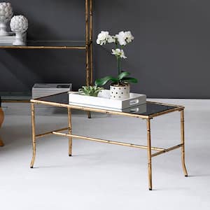 36 in. Antique Gold Rectangle Glass Console Table