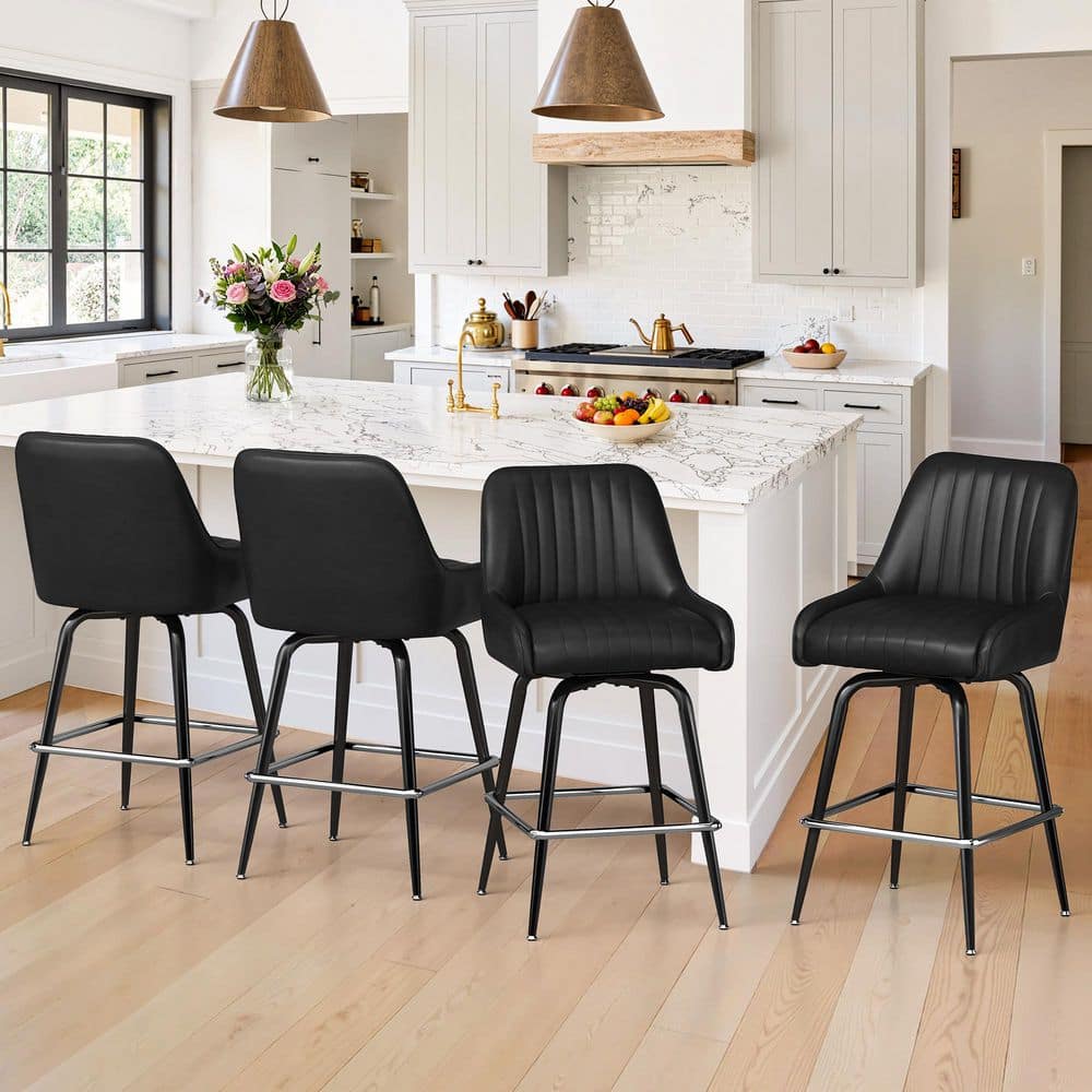Hudi 26 in. H Black Full Back Metal Bar Stool with Faux Crazy Horse Leather Seat Set of 4 price history on PriceWatchPro