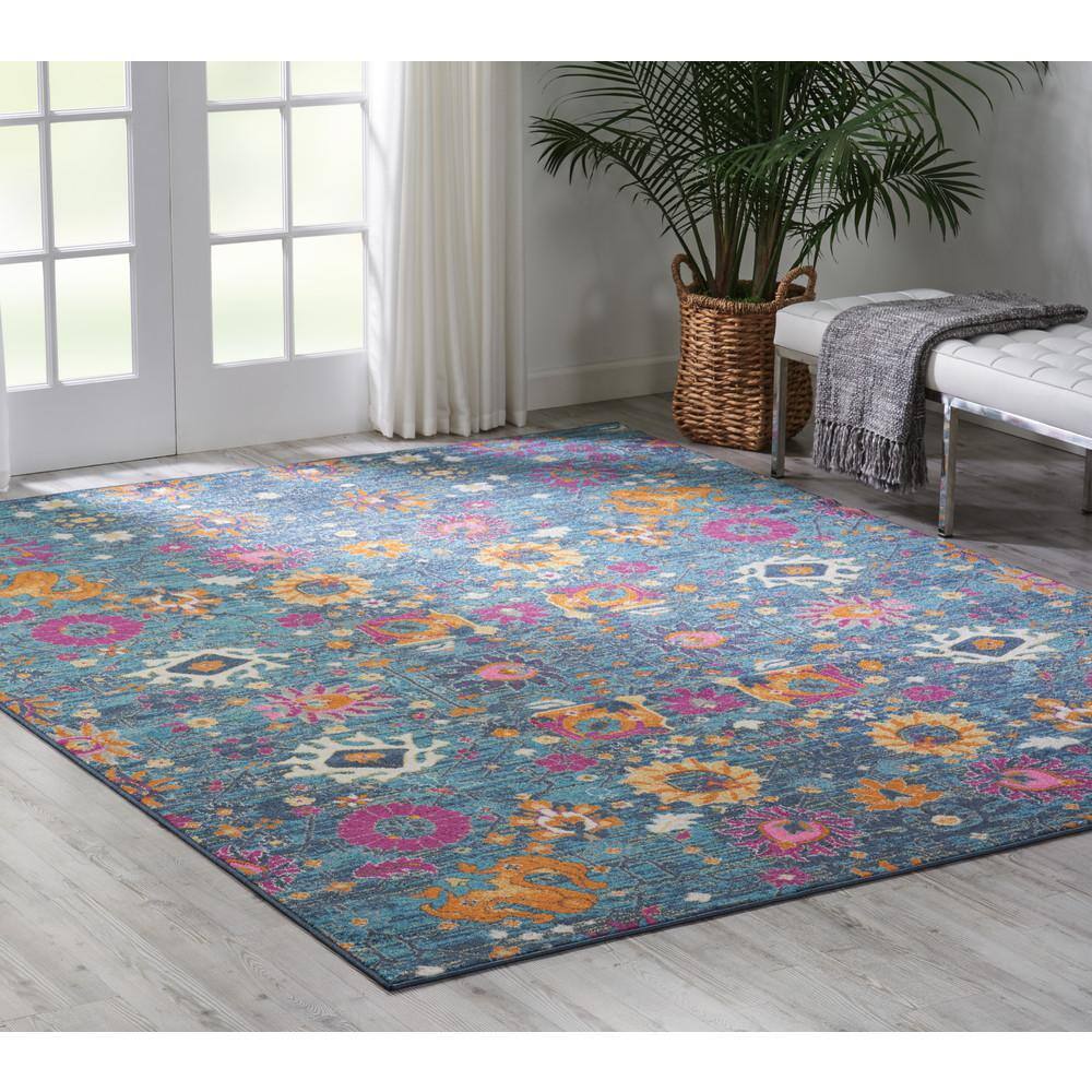 Denim Delight Floral Synthetic 6'7" x 9'6" Easy-Care Rug