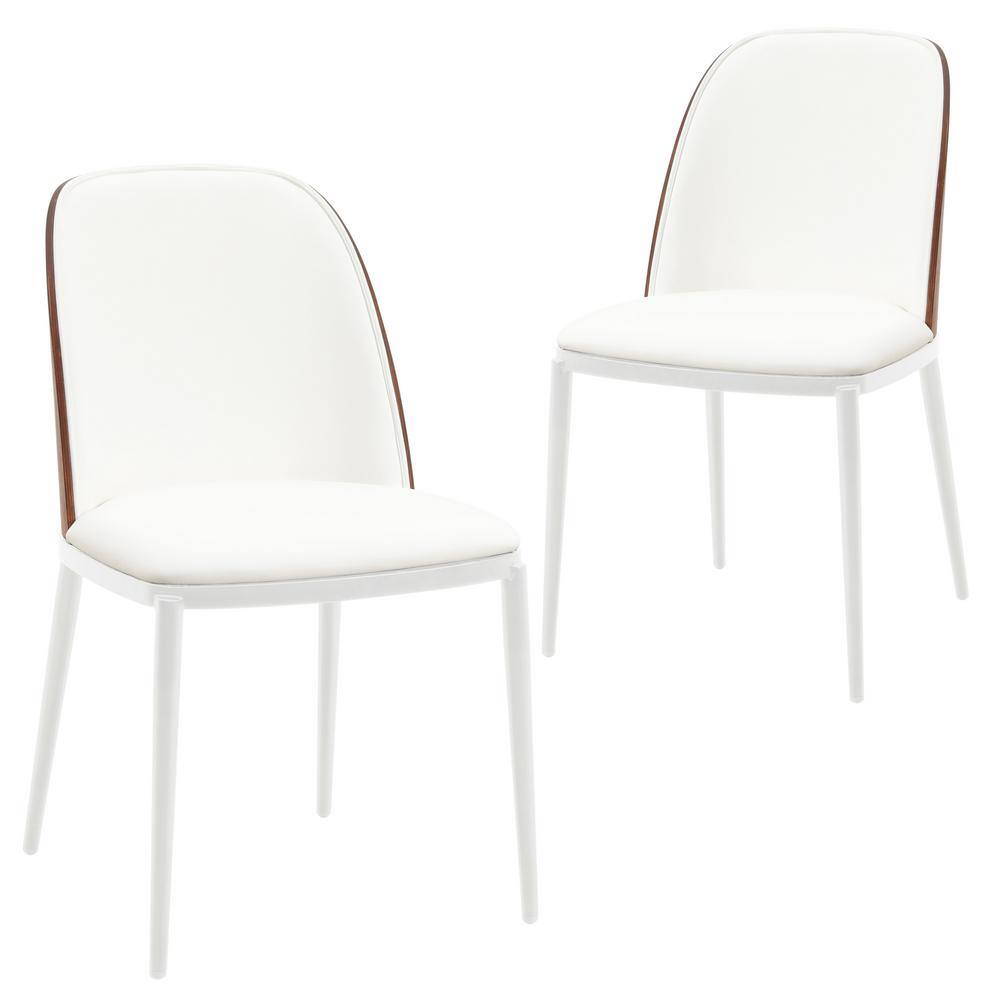 Leisuremod Tule Modern Dining Chair with Leather Seat and White Powder