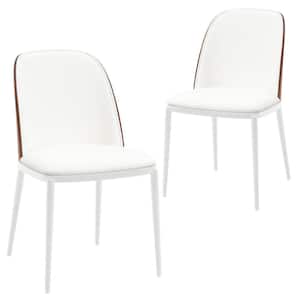 Tule Modern Dining Chair with Leather Seat and White Powder-Coated Steel Frame, Set of 2 (Walnut/White)
