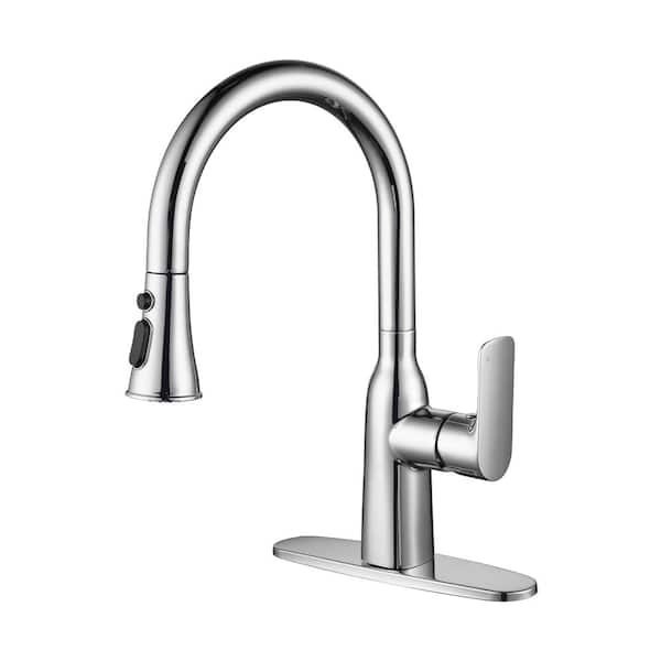 IVIGA Single Handle Pull Down Sprayer Kitchen Faucet with Deck Plate Double Spout Stainless Steel in Polished Chrome