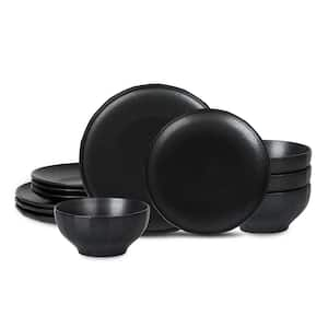 Rio 12-Piece Black Stoneware Dinnerware Set (Service for 4)