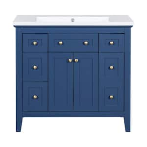 36 in. W x 18 in. D x 34 in. H Freestanding Bath Vanity in Blue with White Cultured Marble Top