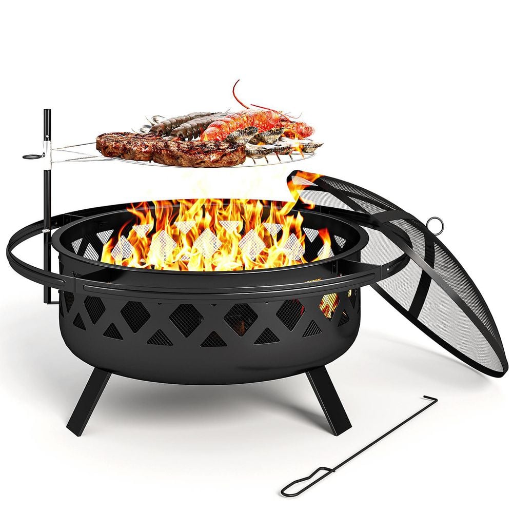 Sizzim 30 in. Outdoor Wood Burning Fire Pit with Cooking Grill SM