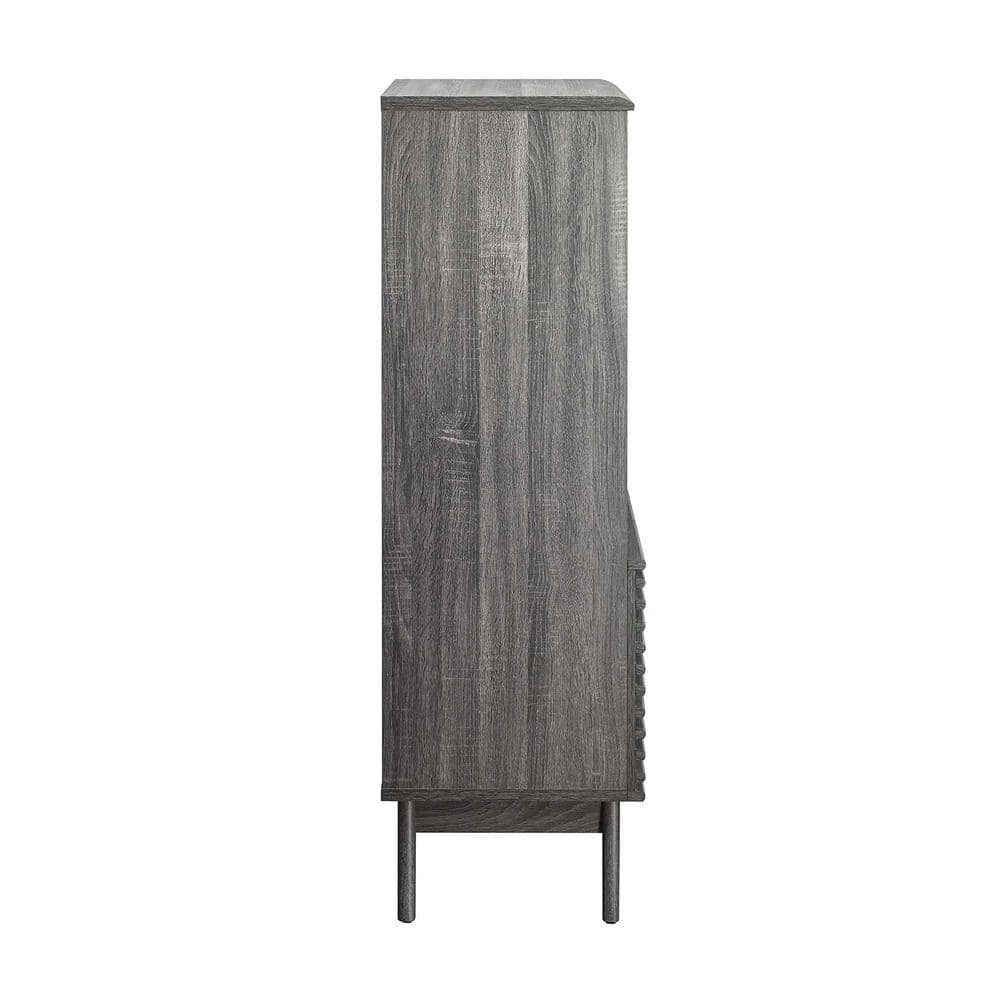 Charcoal Wood Mid-Century Modern Display Cabinet Bookshelf