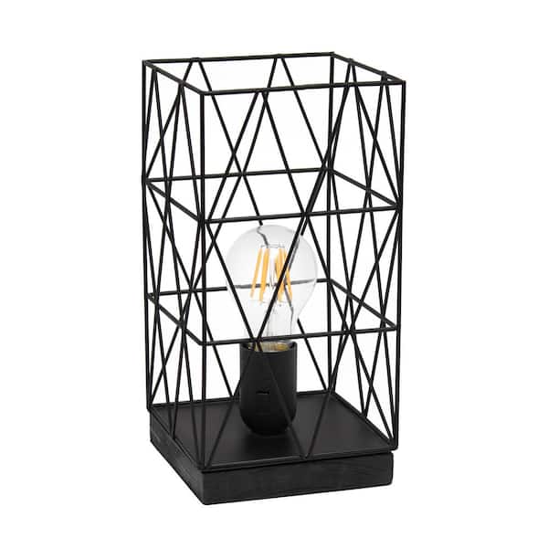 Simple Designs 10.25 in. Black Geometric Square Metal Table Lamp