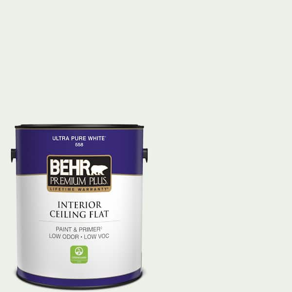 BEHR PREMIUM PLUS 1 gal. #470E-1 Breakwater White Ceiling Flat Interior Paint