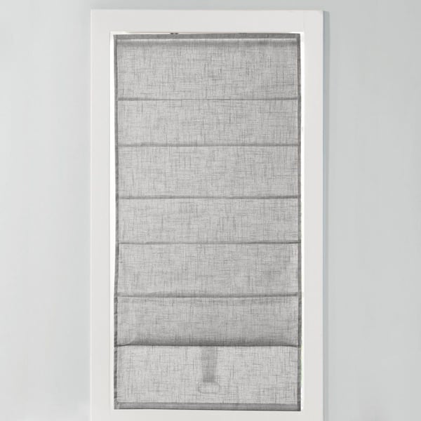 Suvi Grey Cordless Polyester Linen Blend Light Filtering Roman Shade- 27 in. W x 64 in. L