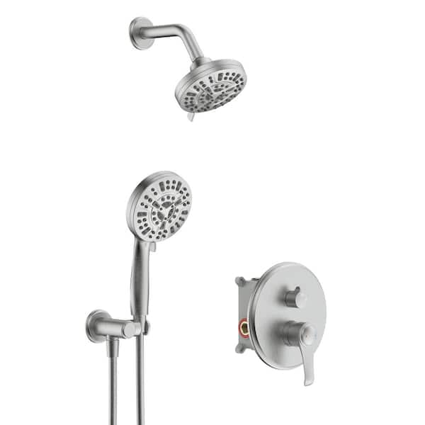 Fapully Single Handle 9-Spray Shower Faucet 1.8 GPM with Easy to Install Wall Mount with Hand Shower in. Brushed Nickel