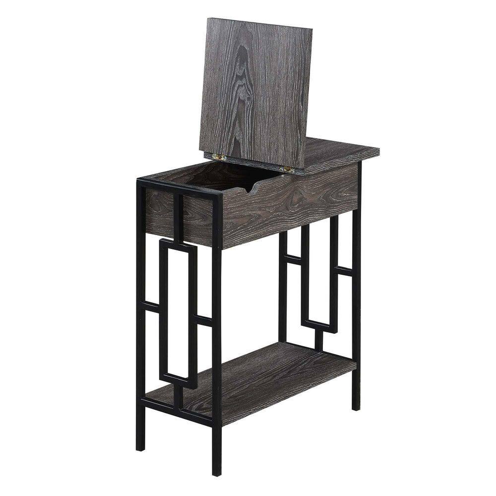 Weathered Gray and Black Wood-Metal End Table with Charging Station