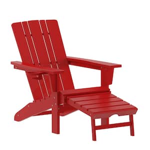 Red Faux Wood Resin Outdoor Lounge Chair in Red