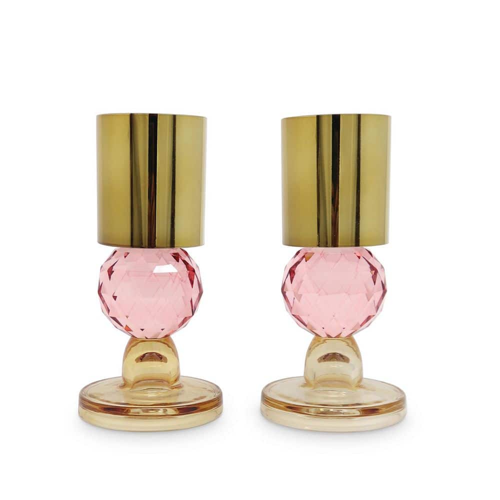 Set of Two Amber Gold And Pink Faceted Crystal Tabletop Taper Candlesticks price history on PriceWatchPro