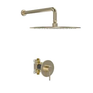 1-Spray Patterns with 1.8 GPM 10 in. in Wall Mount Brass Body Valve Dual Shower Head in Gold